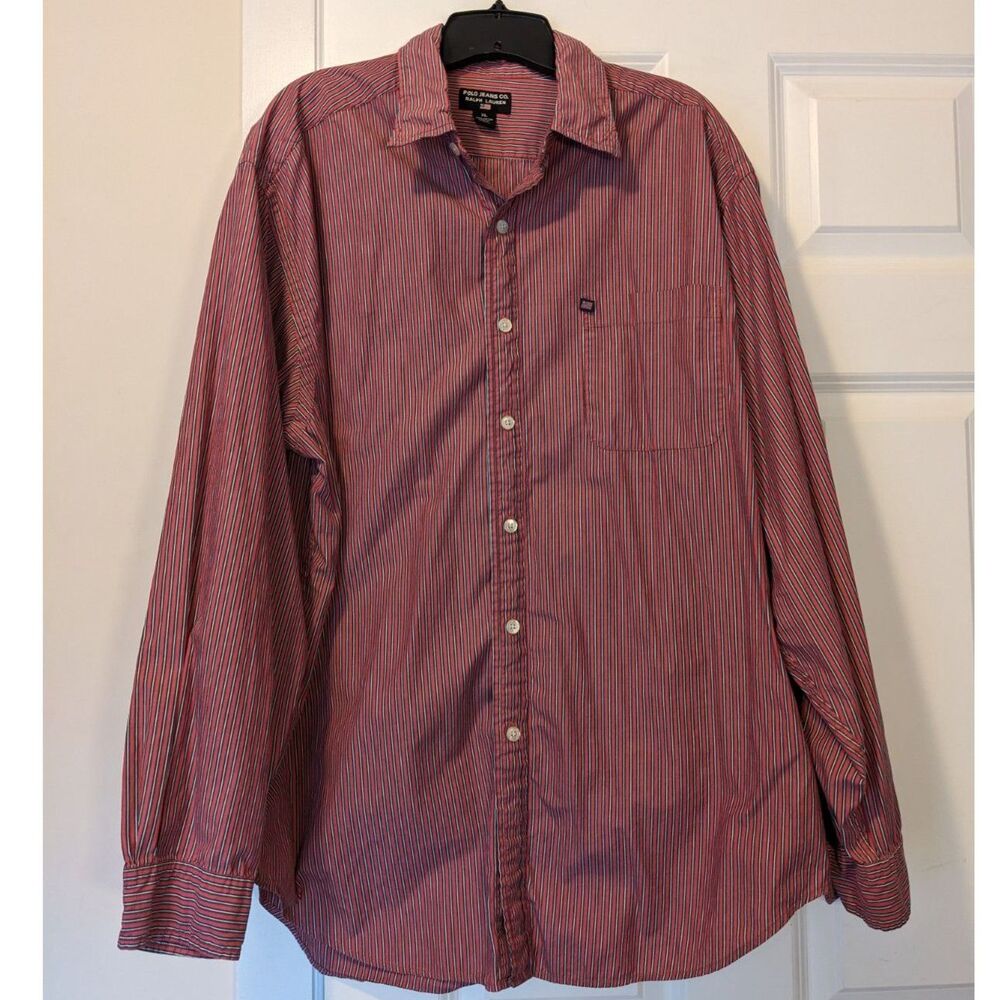 VTG Ralph Lauren Striped Button Down Shirt Mens XL Red 90s Y2K Preppy Americana
